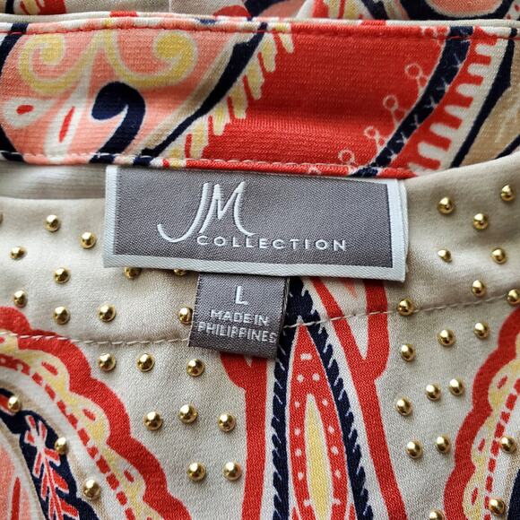 JM Collection Paisley Studded Blouse Top Size L - Picture 5 of 6